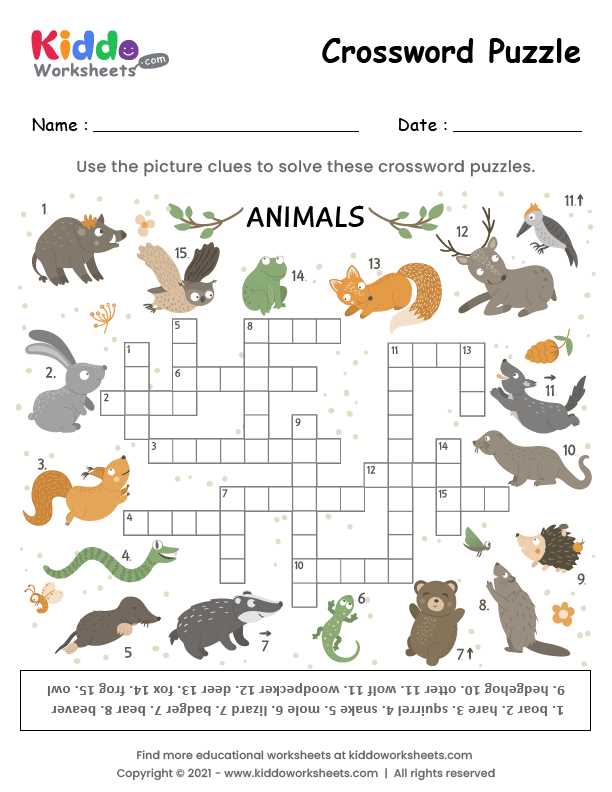 animal crosswords printable