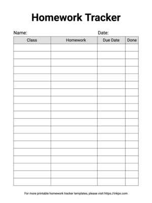 assignment tracker printable