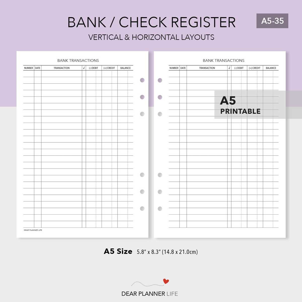 bank account register printable