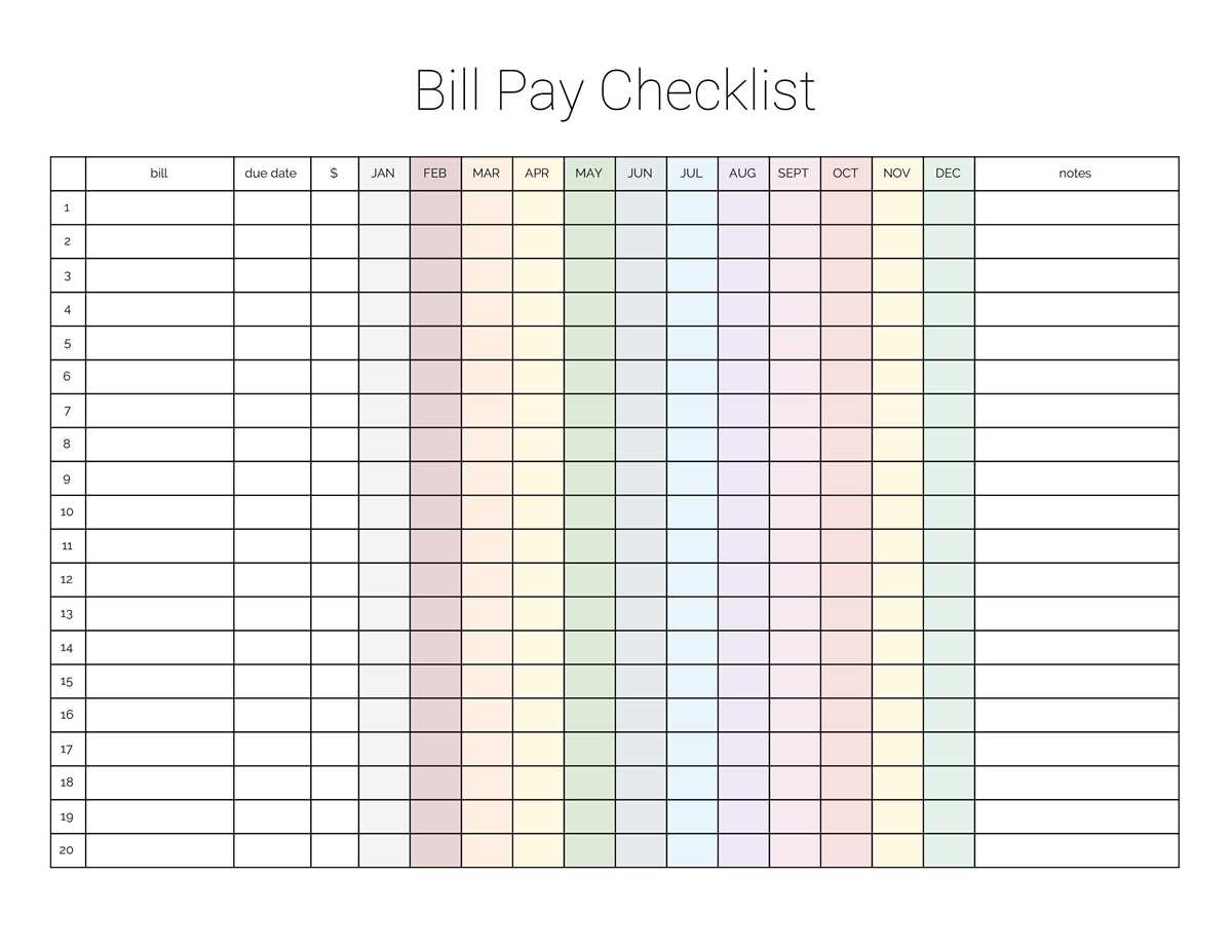 bill pay checklist free printable