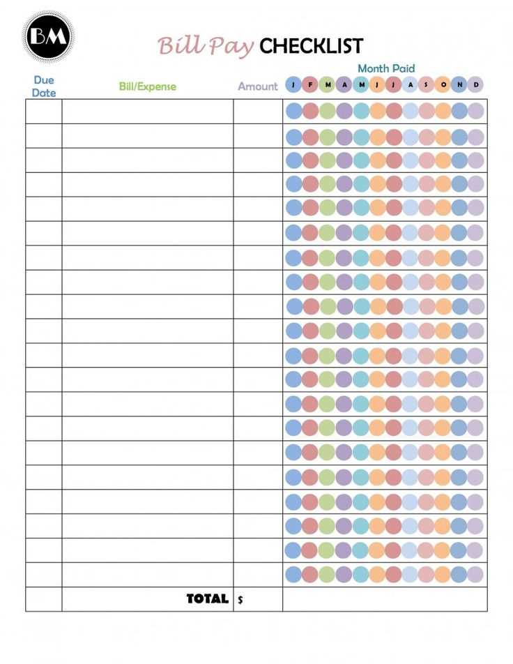 bill pay checklist free printable