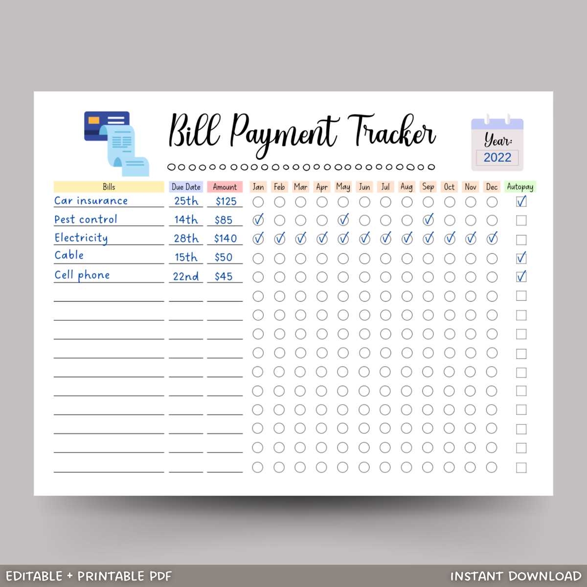 bill planner printable