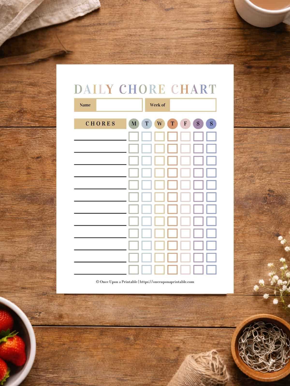 childrens chore chart printable