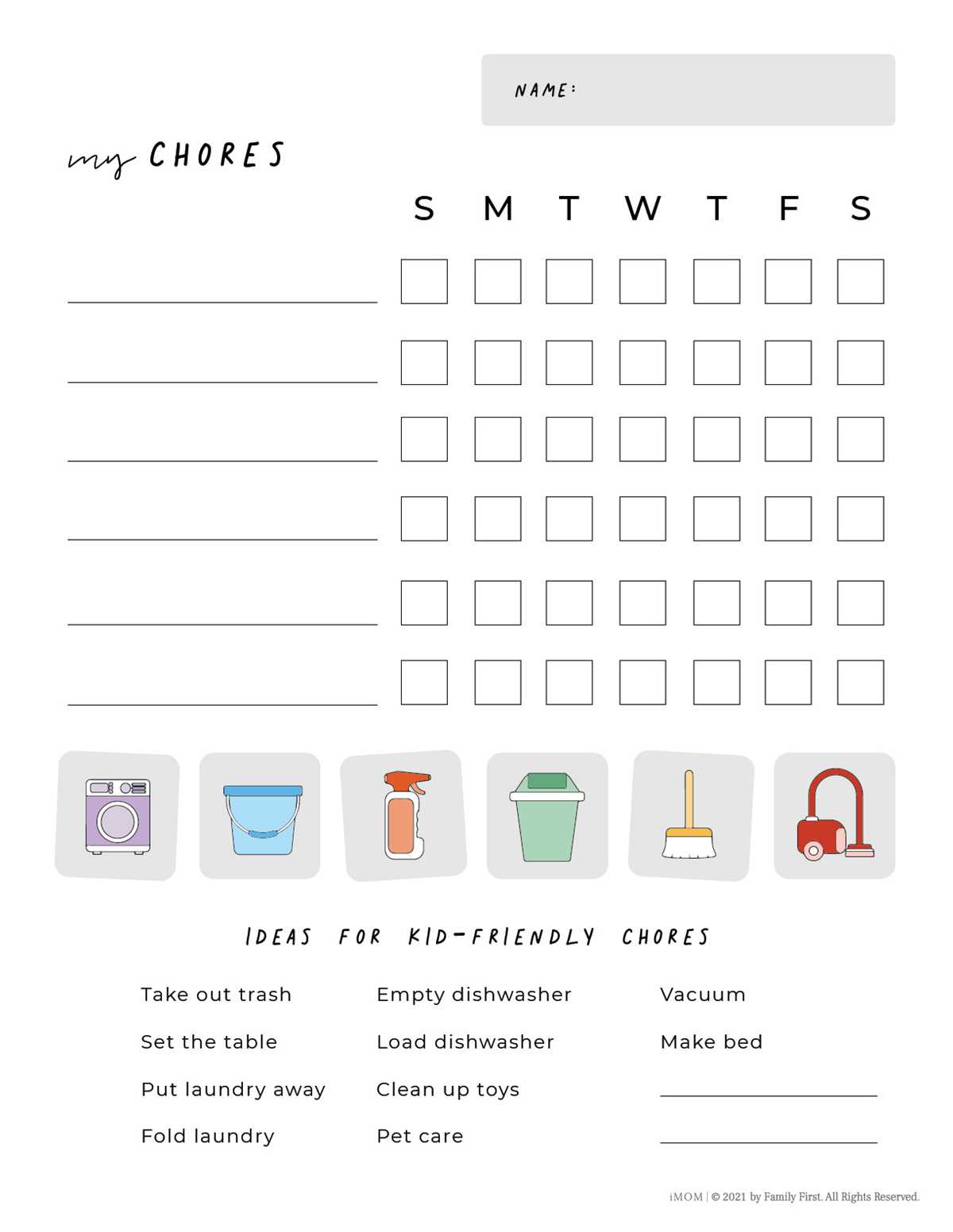 childrens chore chart printable