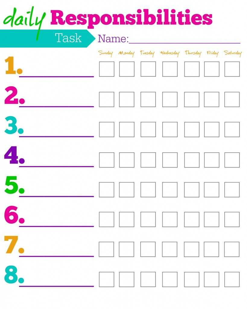 childrens chore list printable