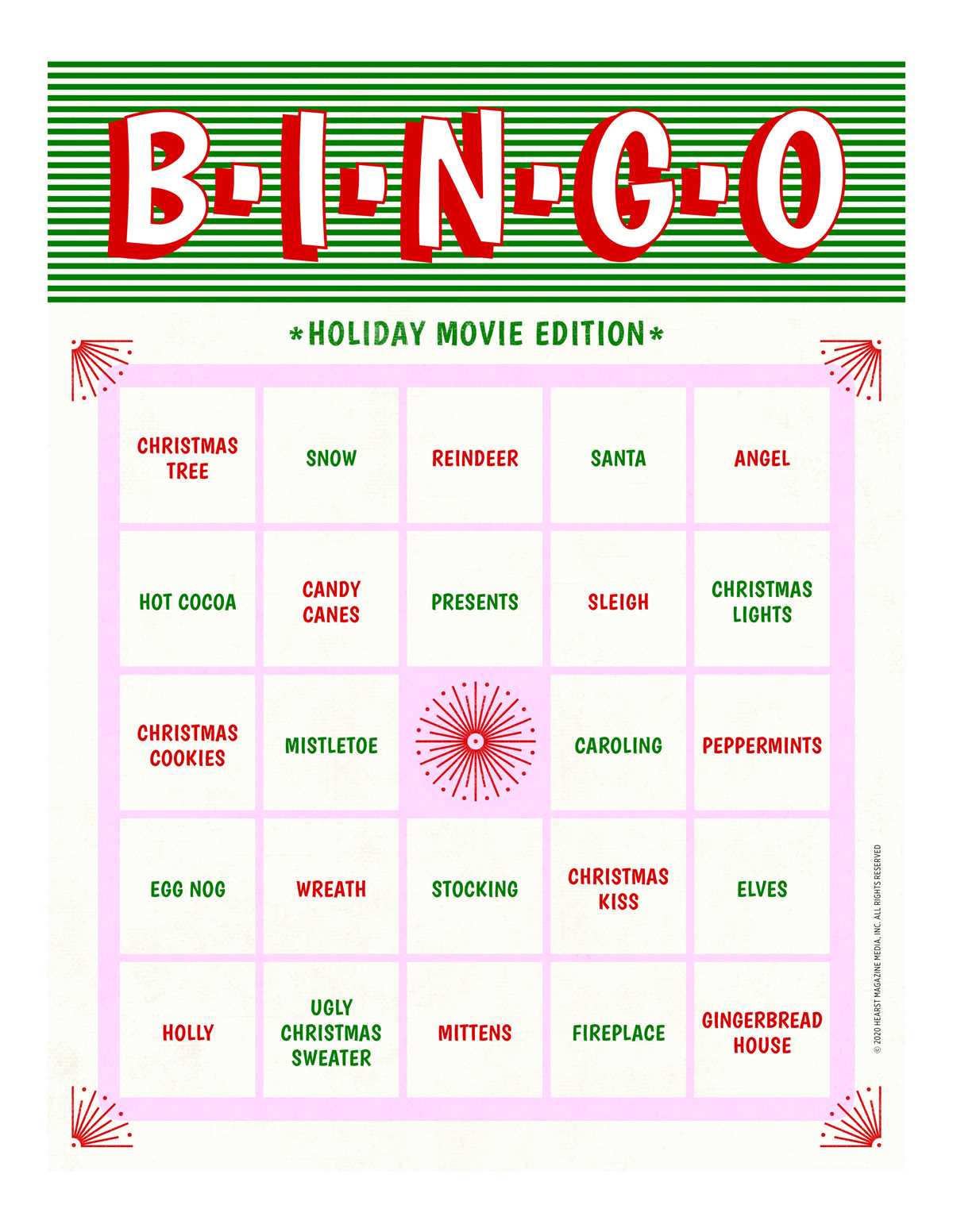 christmas movie bingo printable