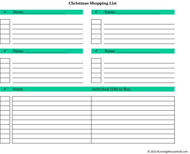 christmas shopping list printable free