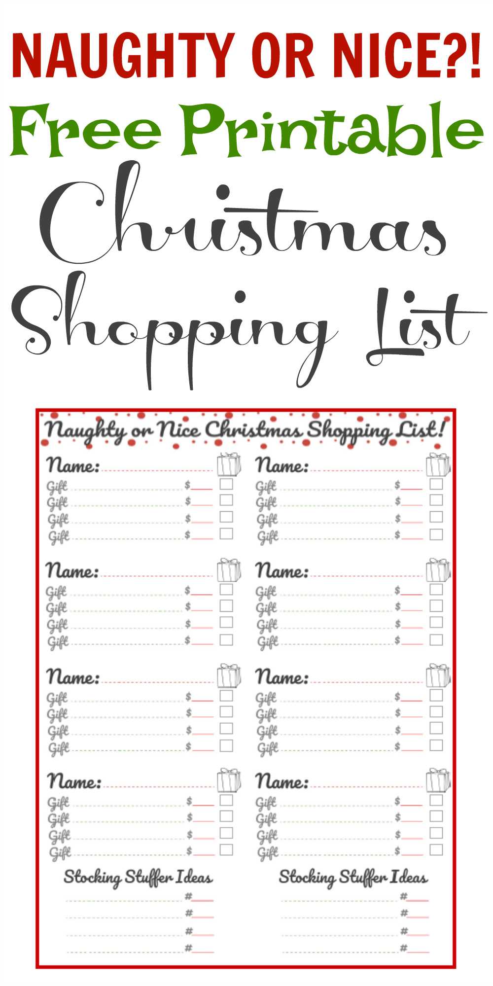christmas shopping list printable free