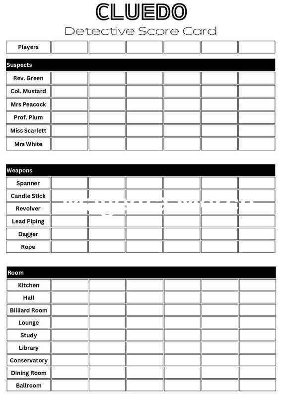 clue printable sheets
