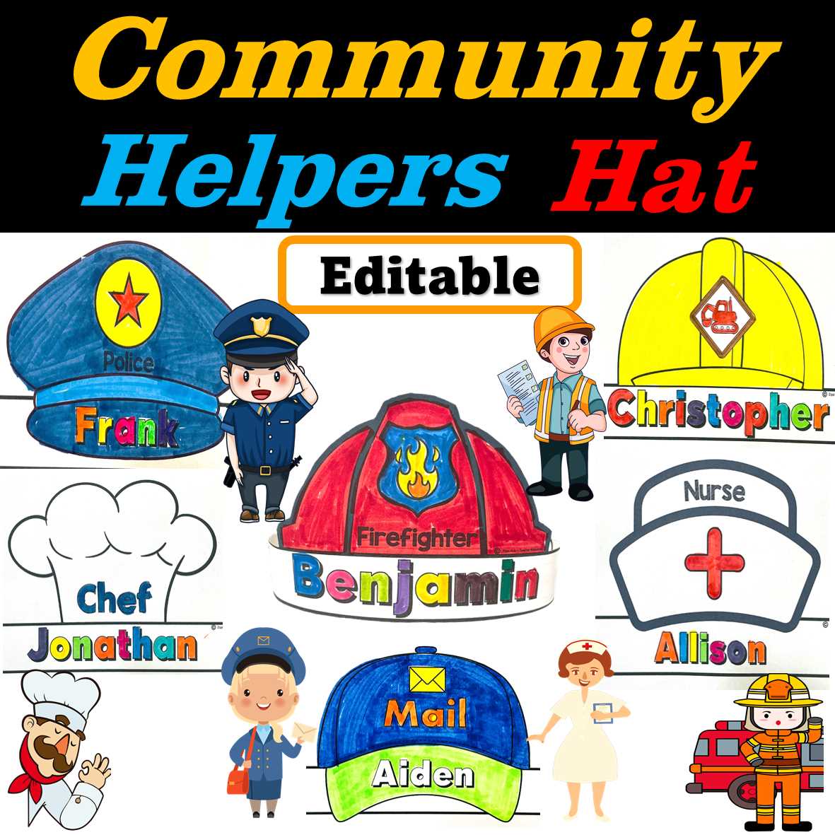 community helper hats printable