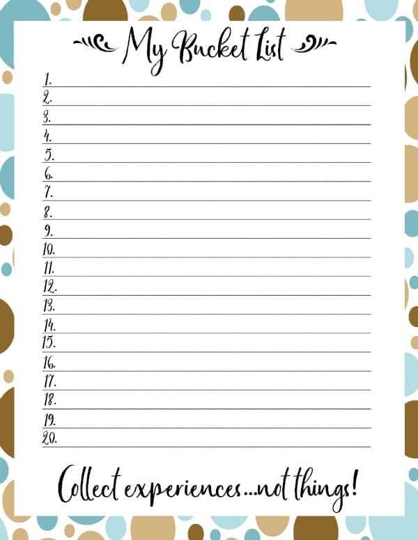 cute printable bucket list template