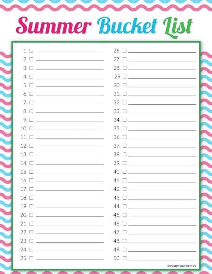 cute printable bucket list template