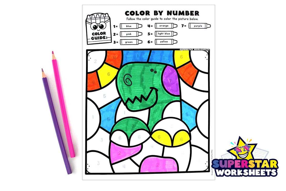 dinosaur color by number printable
