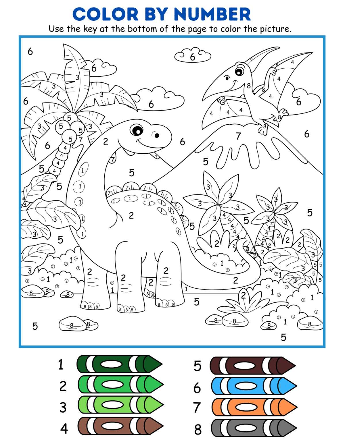 dinosaur color by number printable