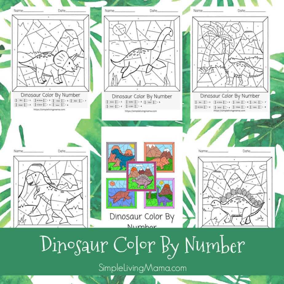 dinosaur color by number printable