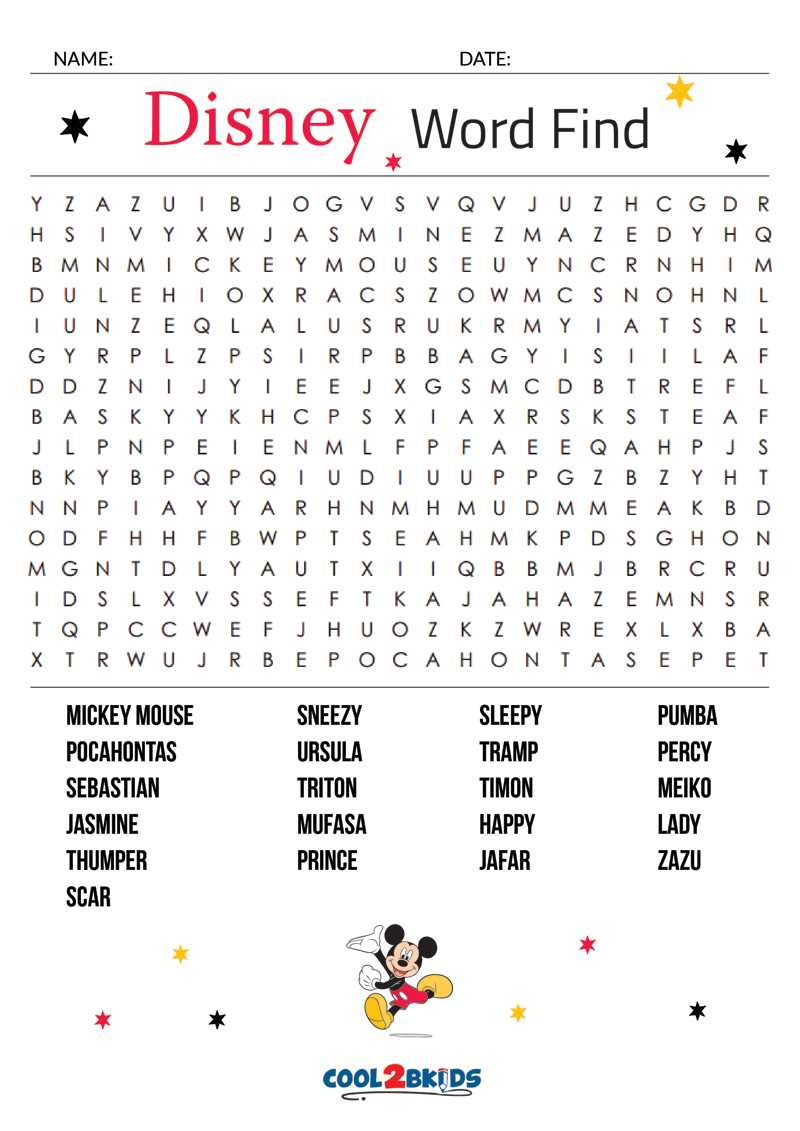 disney word search printable