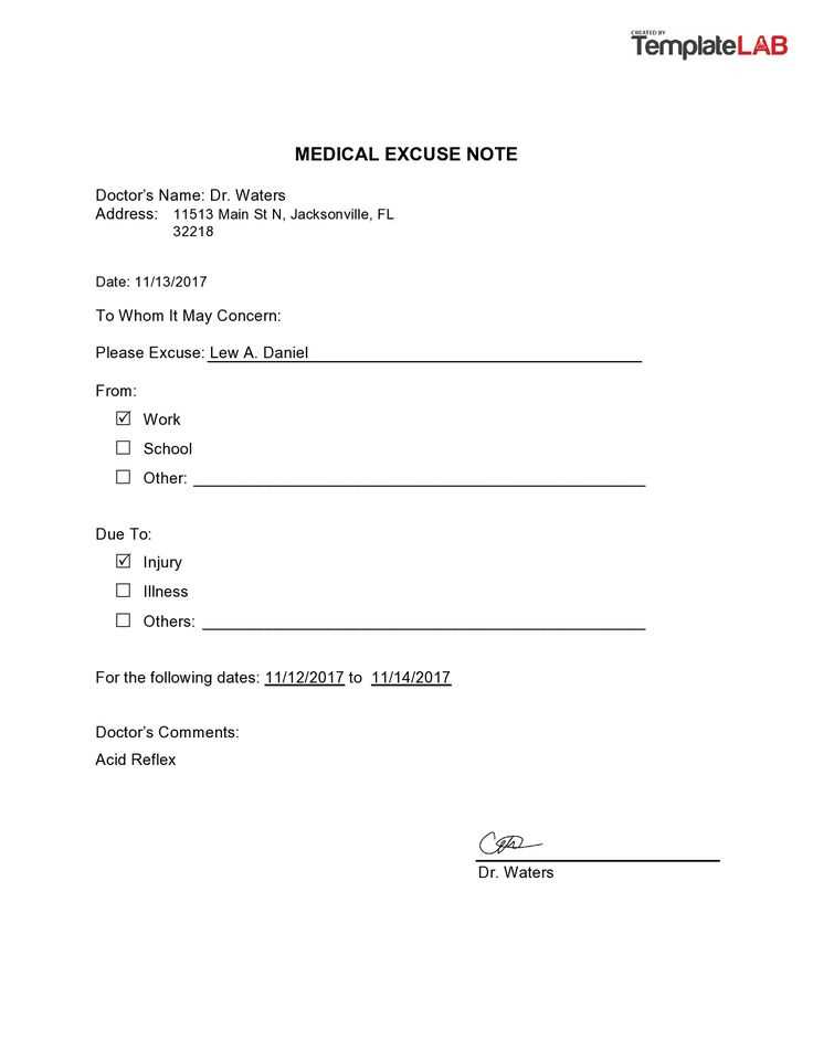 doctor note for work printable