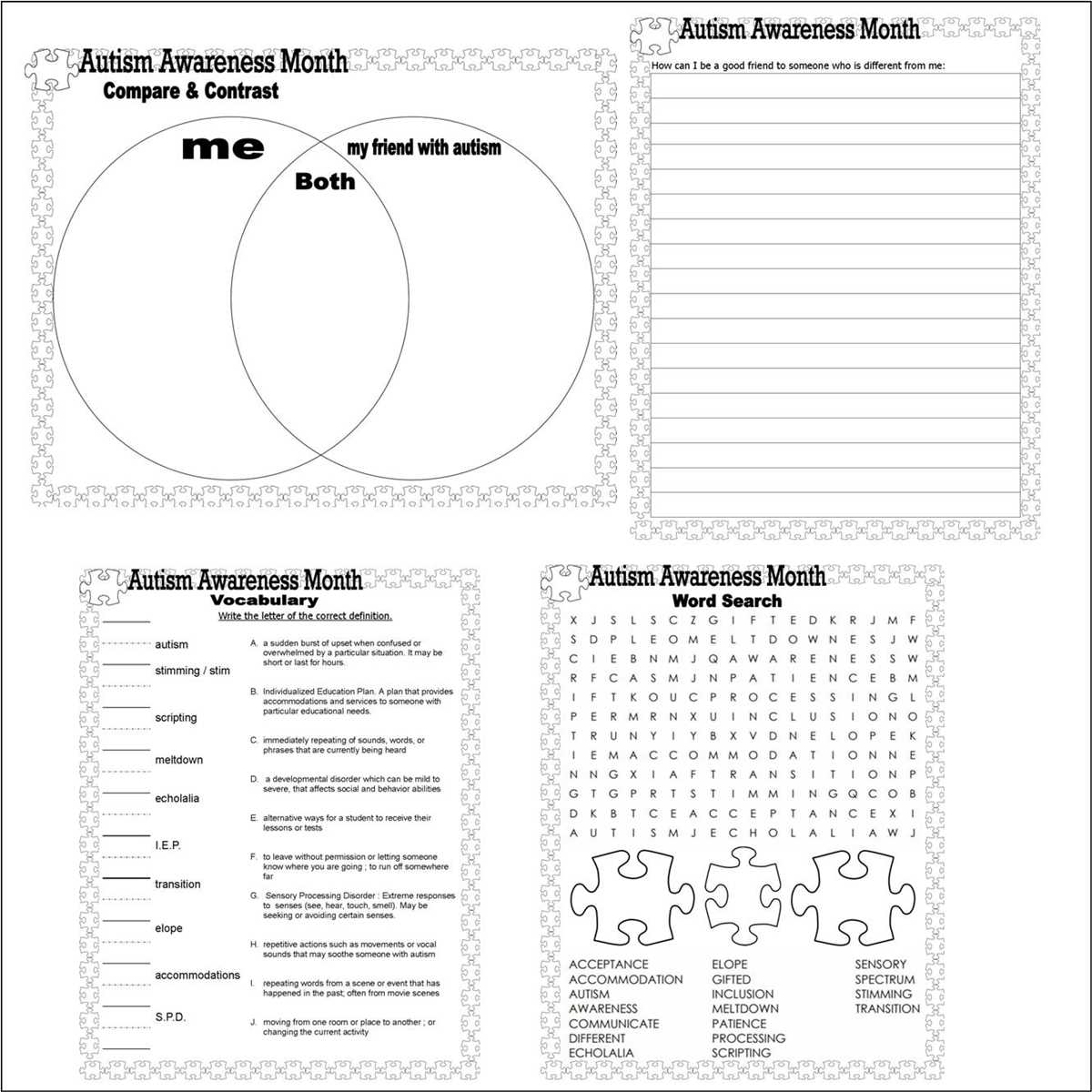 free printable activities for autism