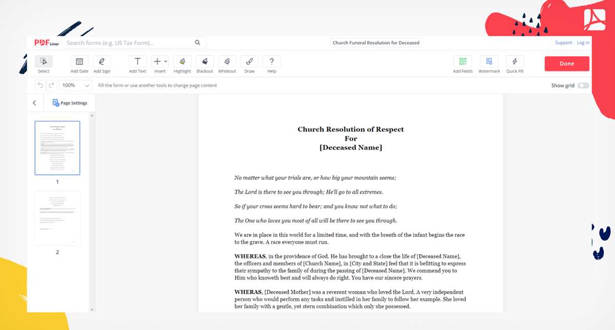 free printable funeral resolutions