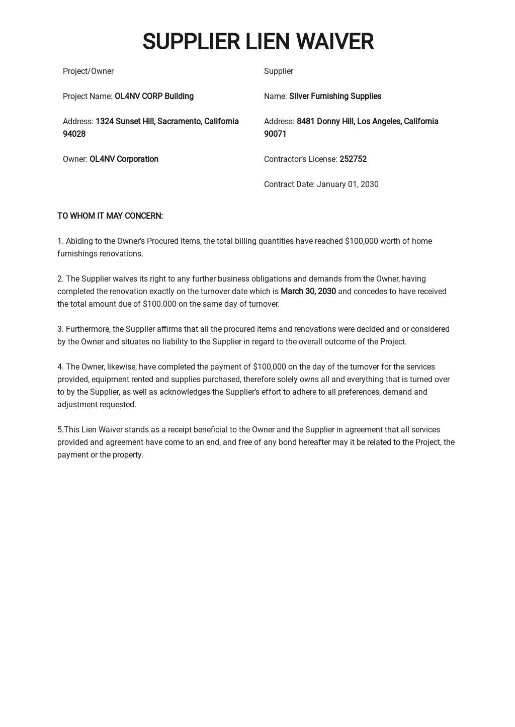 free printable lien waiver form
