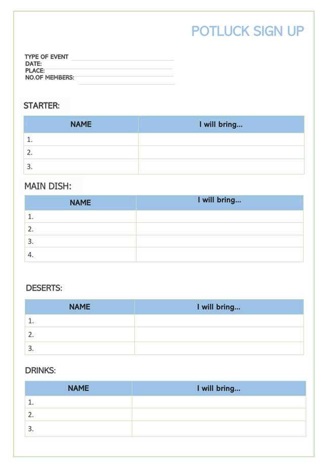 free printable potluck sign up sheet template word free printable potluck sign up sheet template word