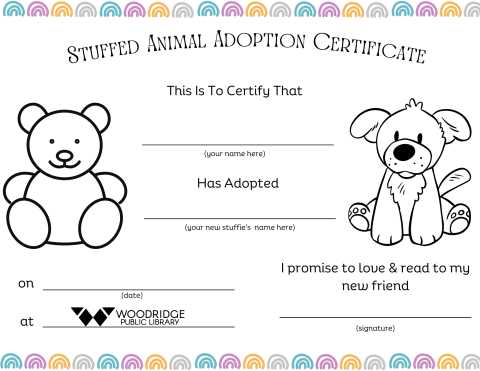 free printable stuffed animal adoption certificate