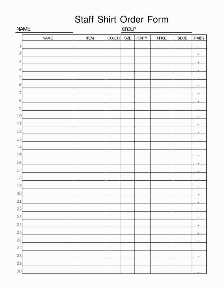 free printable t shirt order form