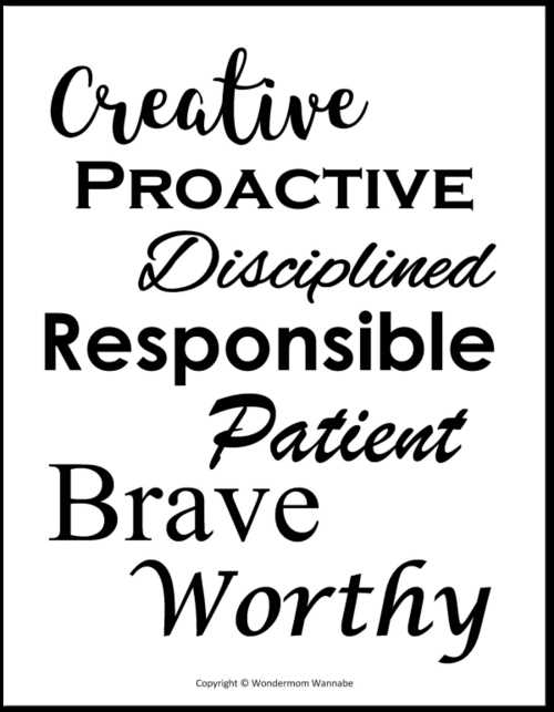 free printable vision board words