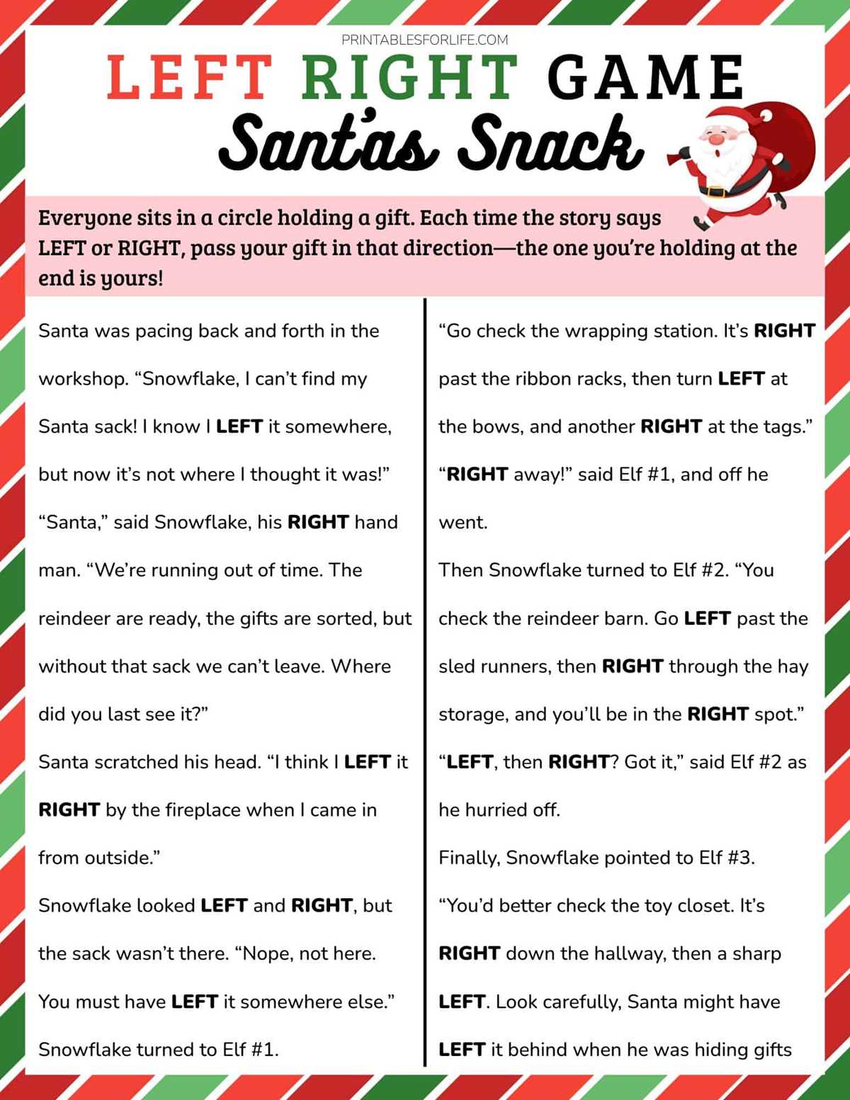 free right left christmas game printable
