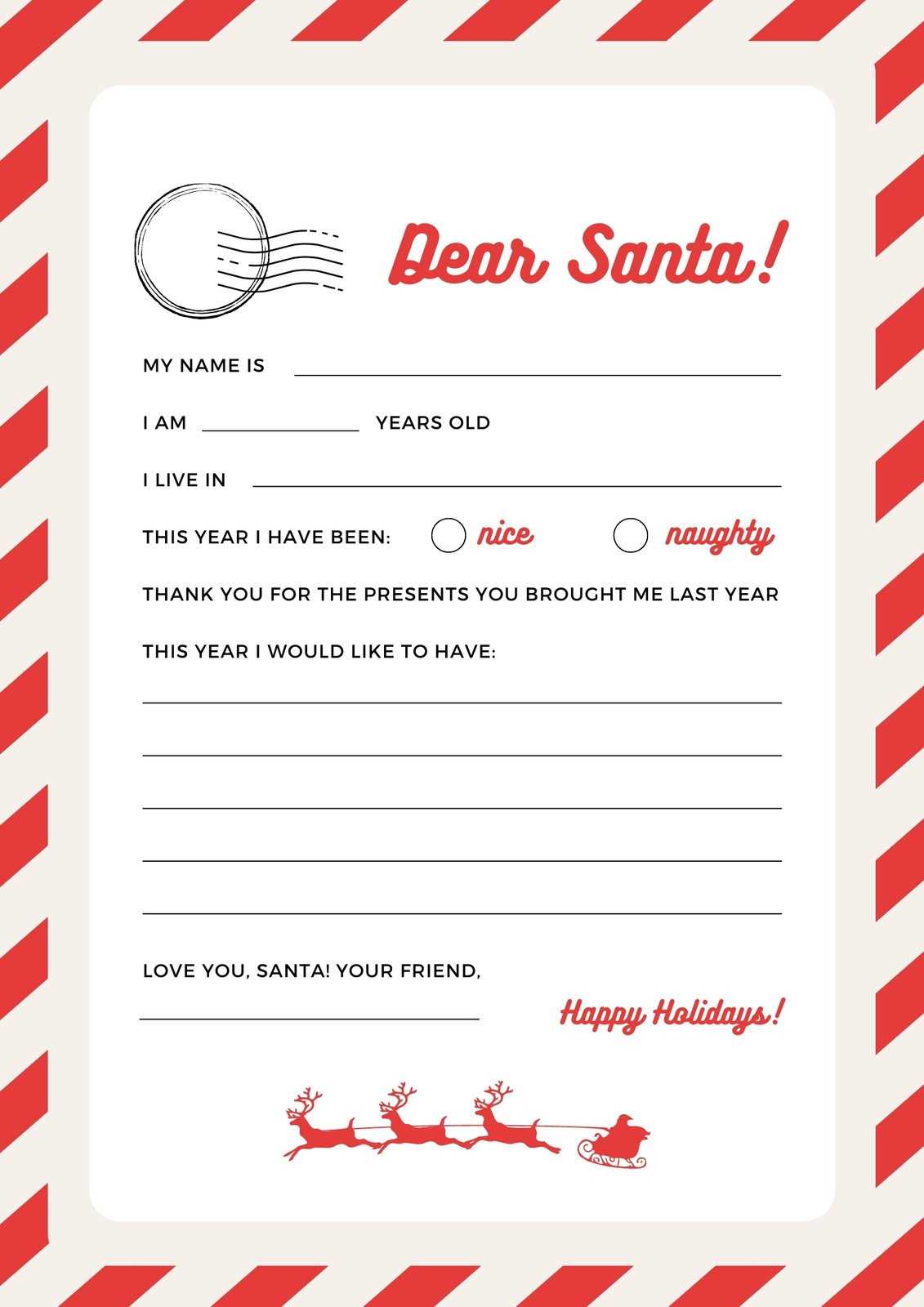 free santa letter printable templates