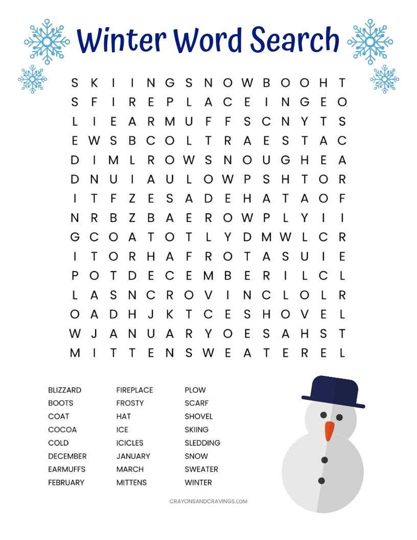 free winter word search printable