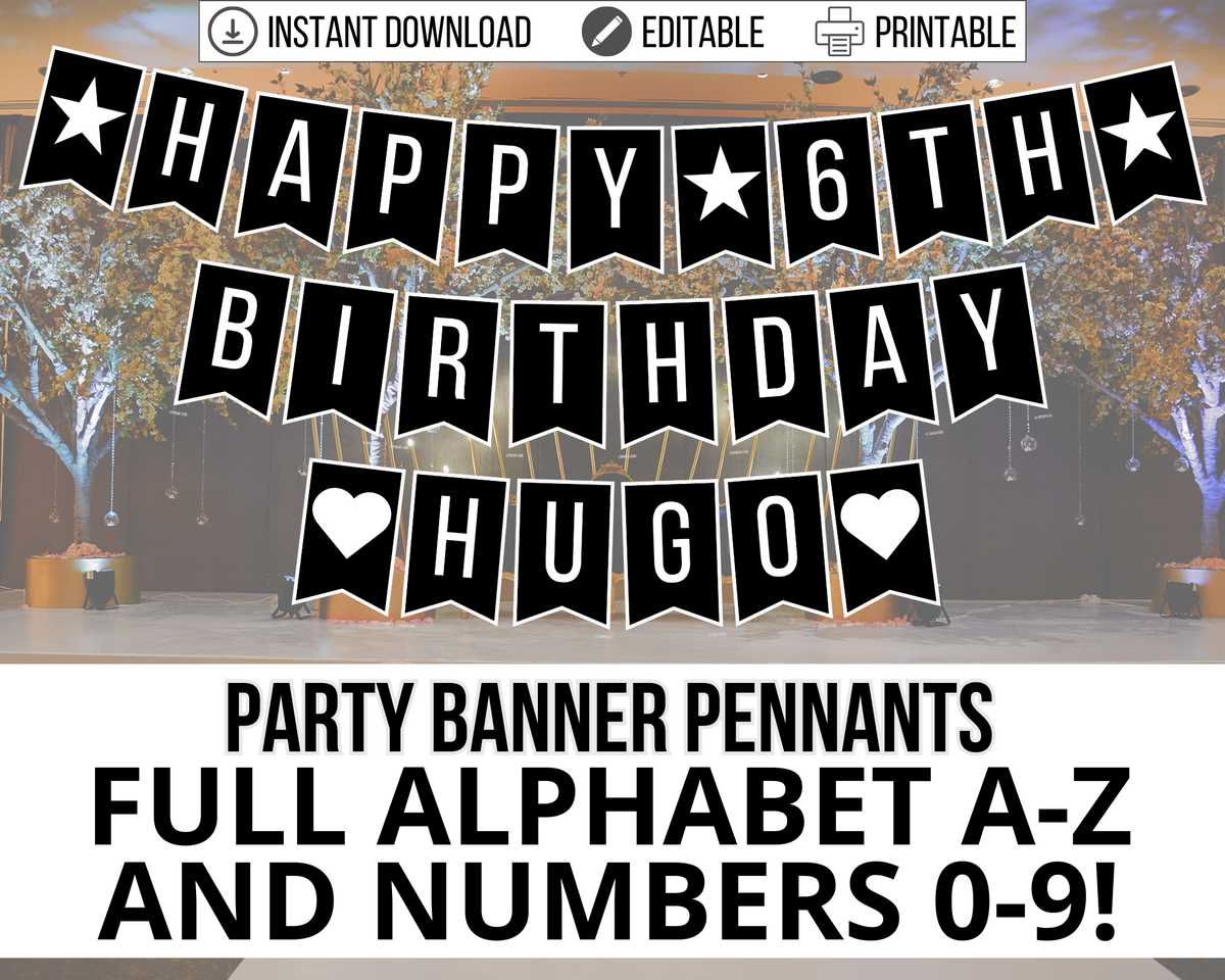 happy birthday printable banner black and white