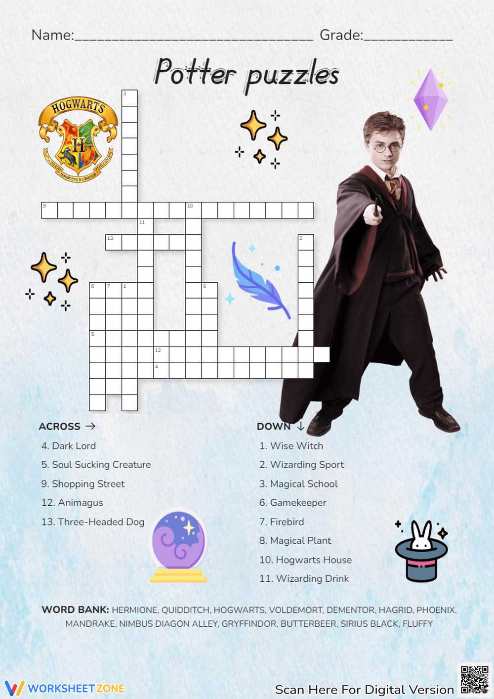 harry potter crossword printable harry potter crossword printable