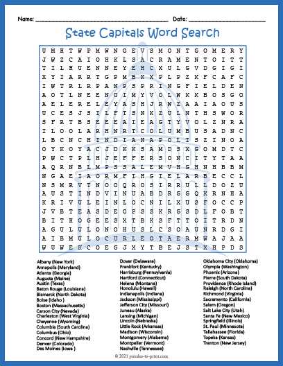 list of states and capitals of usa printable