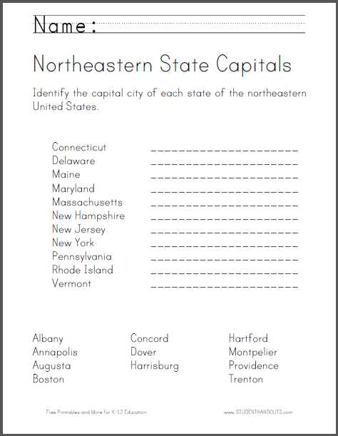 list of states and capitals of usa printable