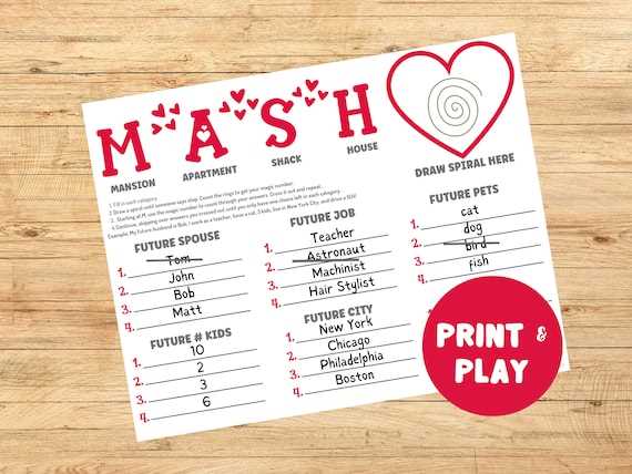 mash game printable