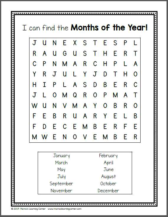 month of the year printable month of the year printable
