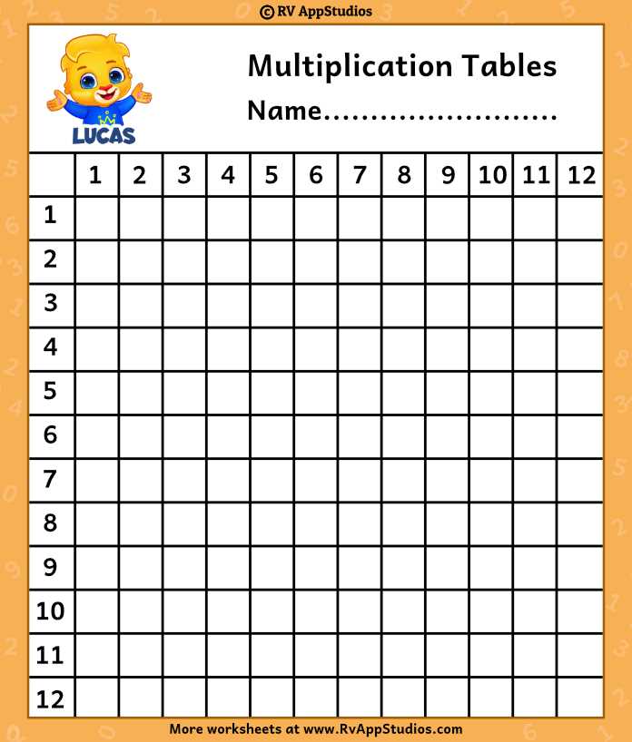 multiplication time table printable