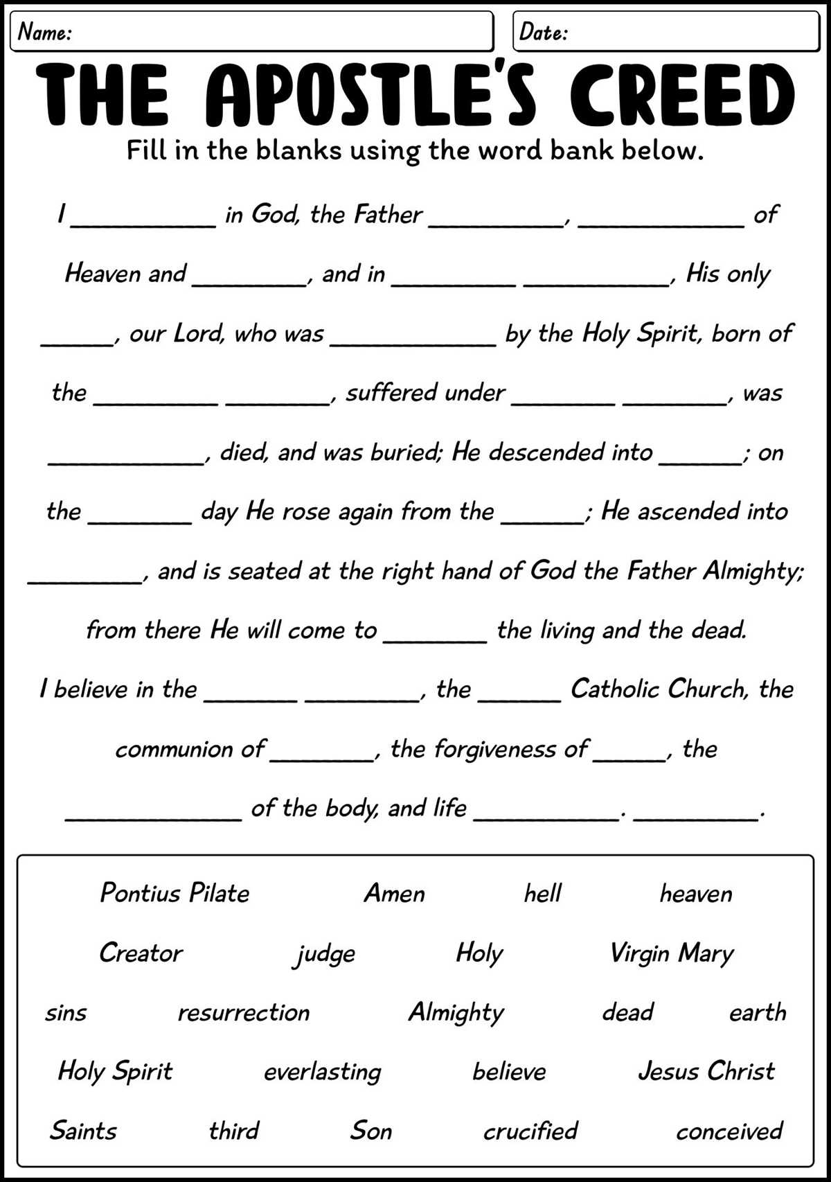 nicene creed printable