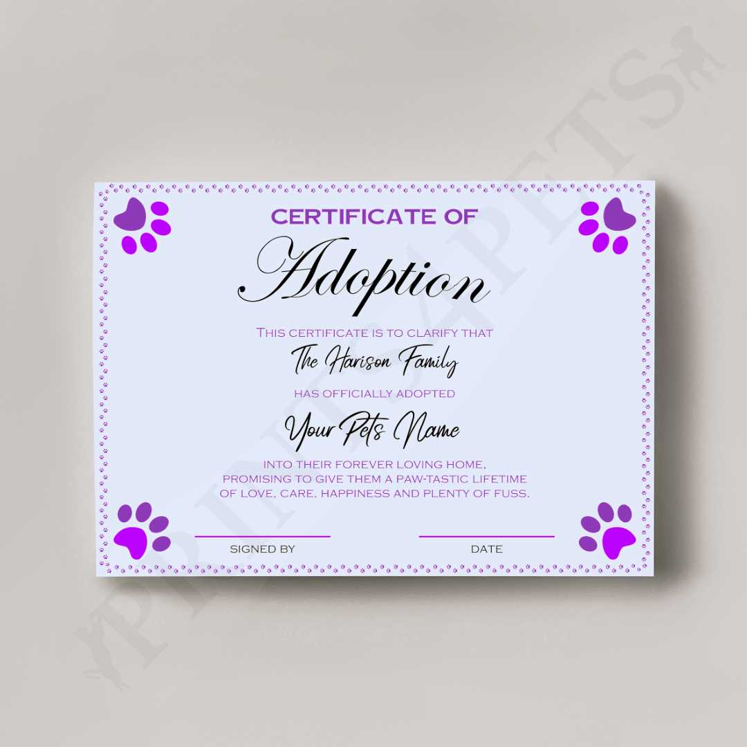 pet adoption certificate free printable