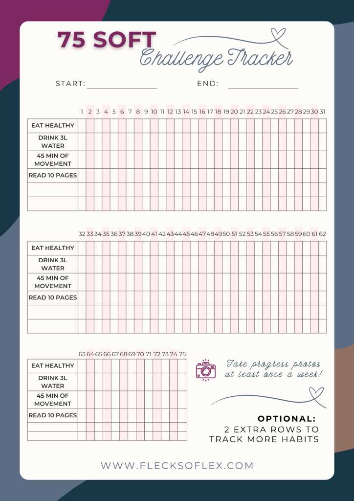printable 75 soft challenge tracker