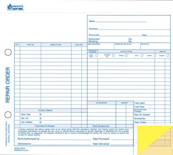 printable auto repair invoice