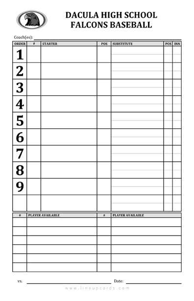 printable baseball lineup card
