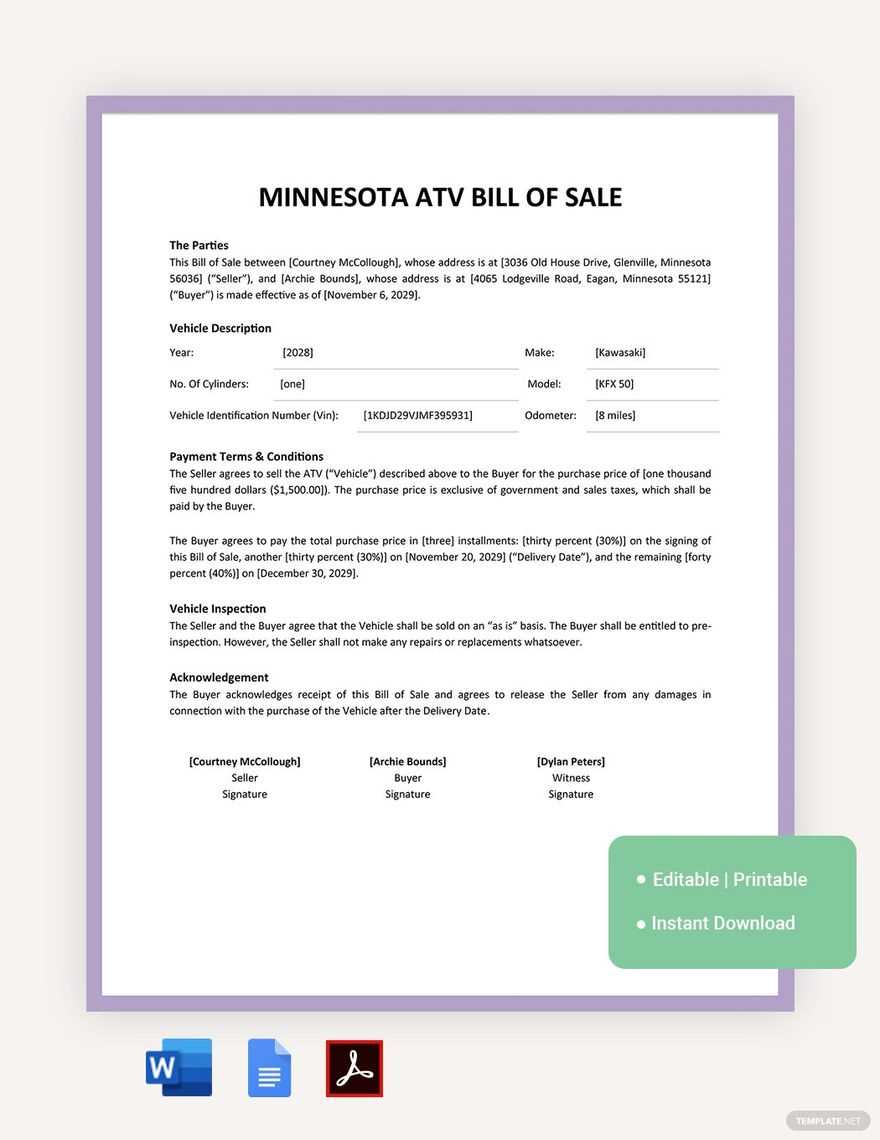 printable bill of sale for atv