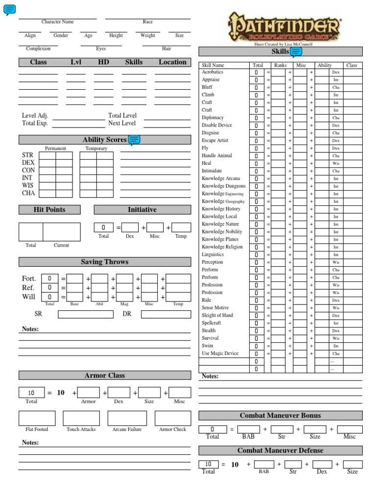 printable character sheet pathfinder