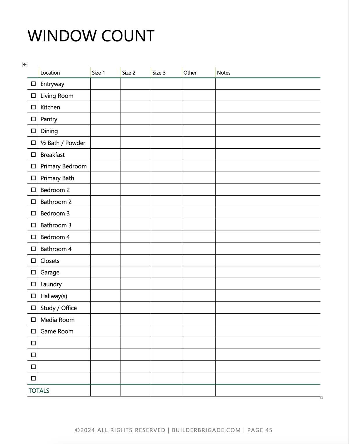 printable checklist for building a house