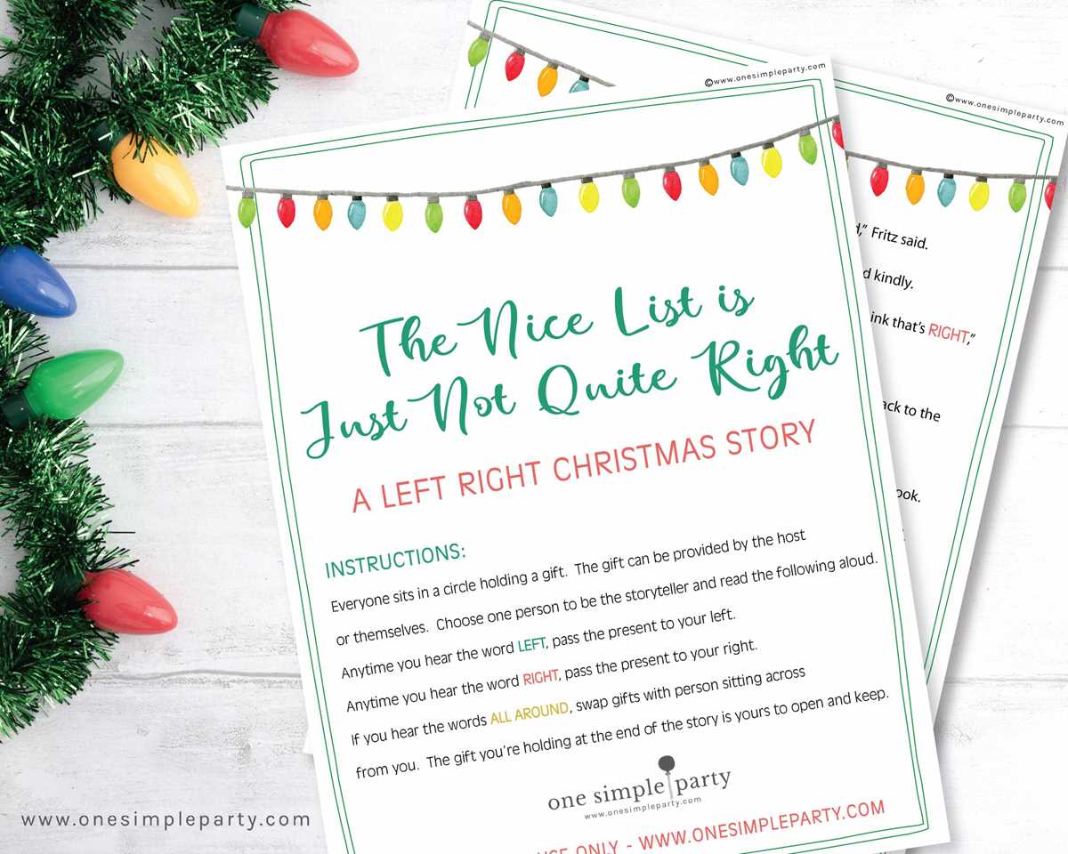 printable christmas right left game