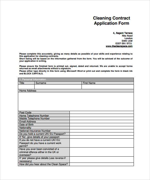 printable cleaning contract template