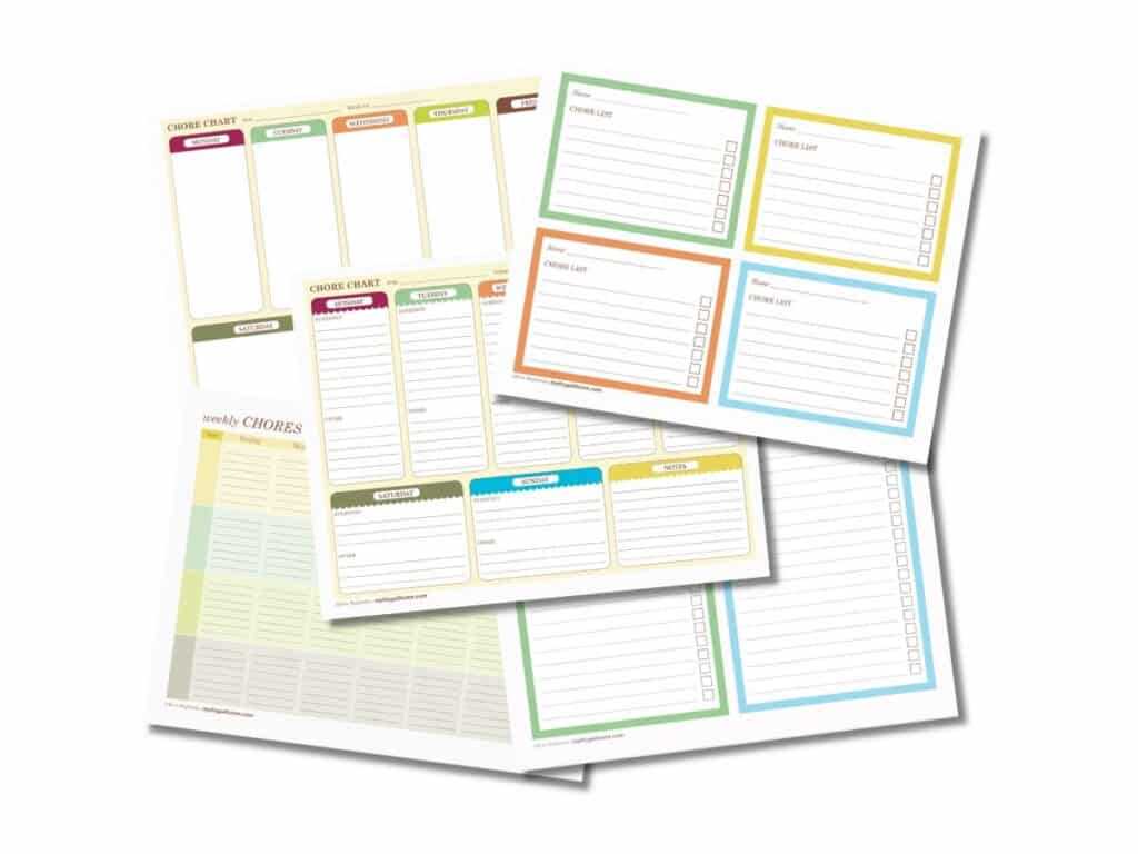 printable daily chore charts