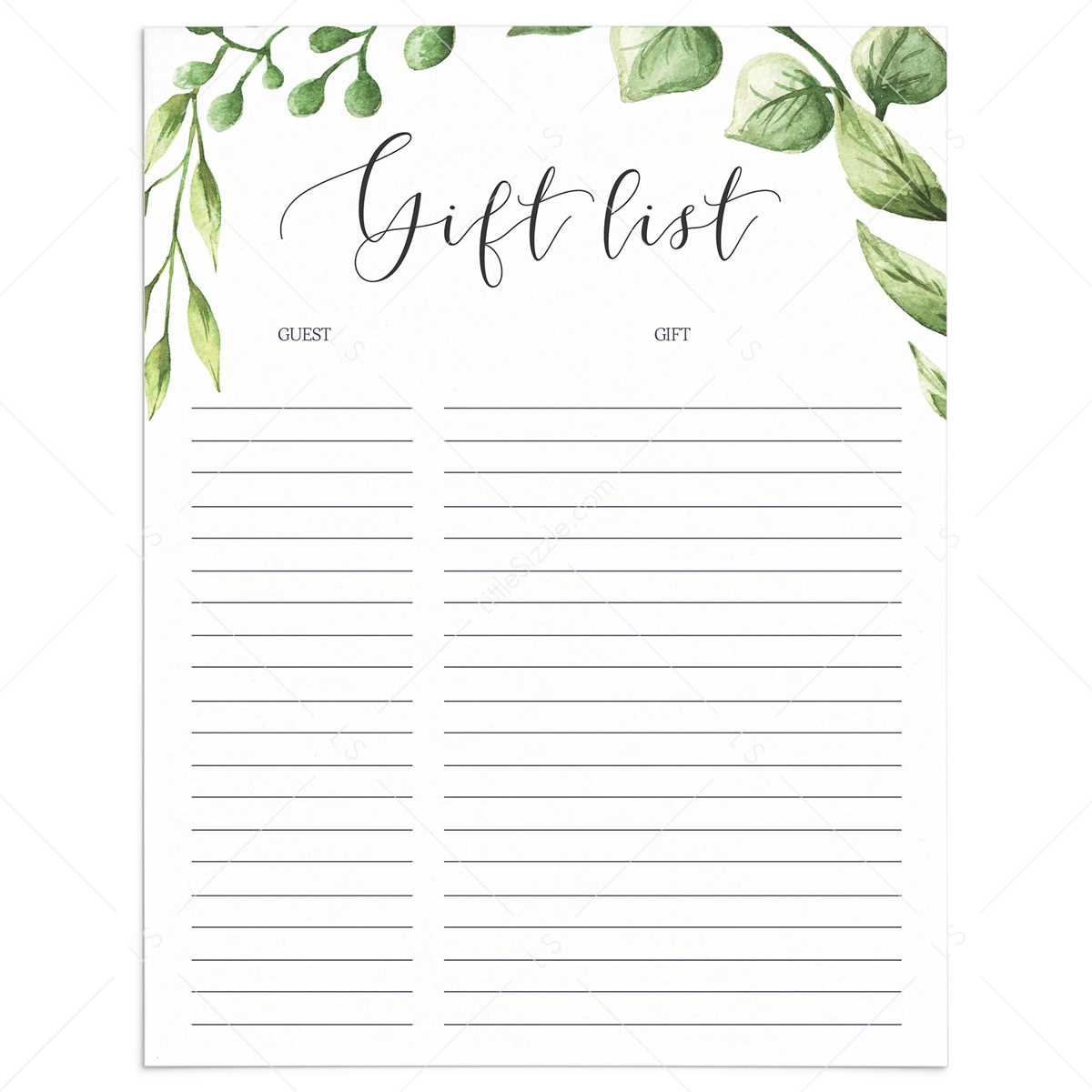 printable gift list